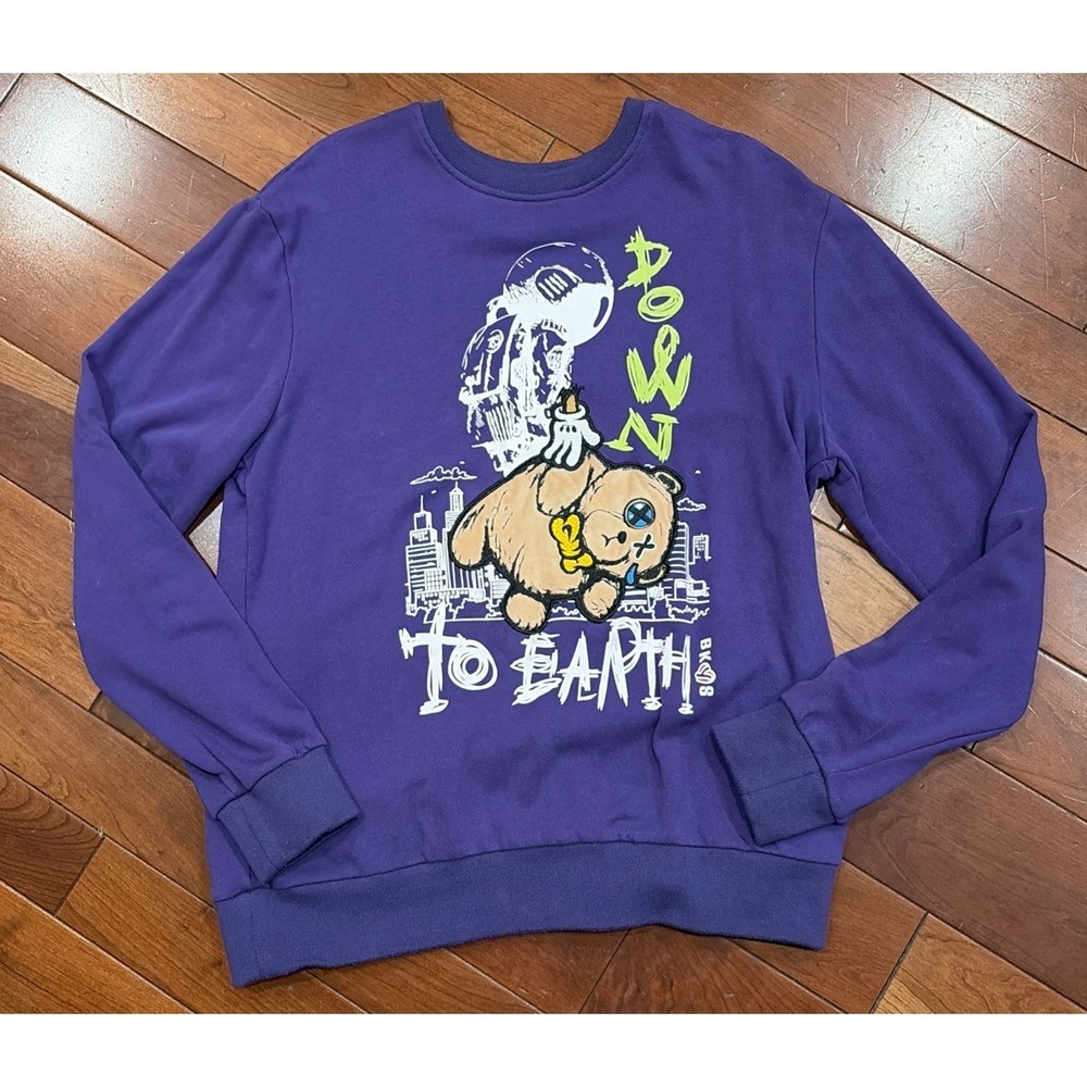 BKYS Large Purple Embroidered 'Down To Earth' Textured Bear -  Street Wear